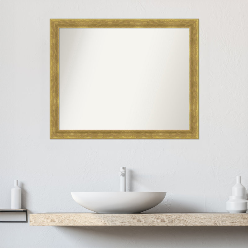 Earmon Solid Wood Frame Mirror, 25.25" x 31.25", Gold, Rectangle