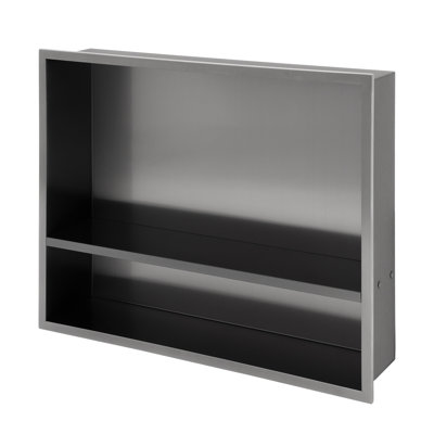 Niche de douche encastrée 19 po x 15 po avec étagère double, canon de fusil noir inoxydable