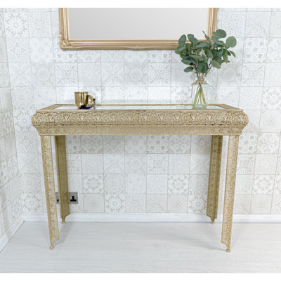 Onaga Embossed Metal & Glass Moroccan Style Console Table