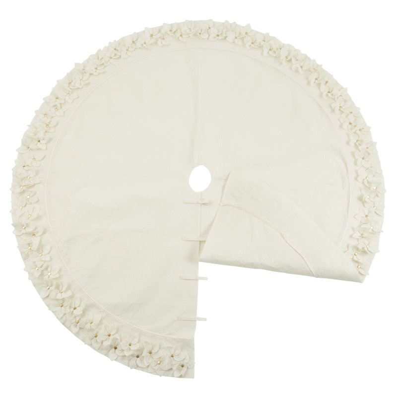 White Felt Floral Appliqué Christmas Tree Skirt
