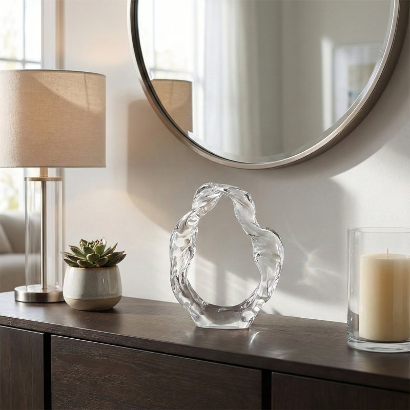 Sculpture moderne en verre pour le style de la table - Décorations élégantes pour décorer le salon, le vestibule et la maison - 10 po, blanc