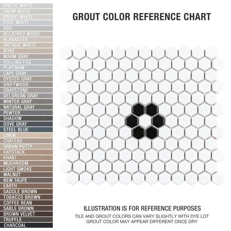 Metro 0.9" x 0.9" Hex Porcelain Honeycomb Mosaic Wall & Floor Tile, Matte White/Black
