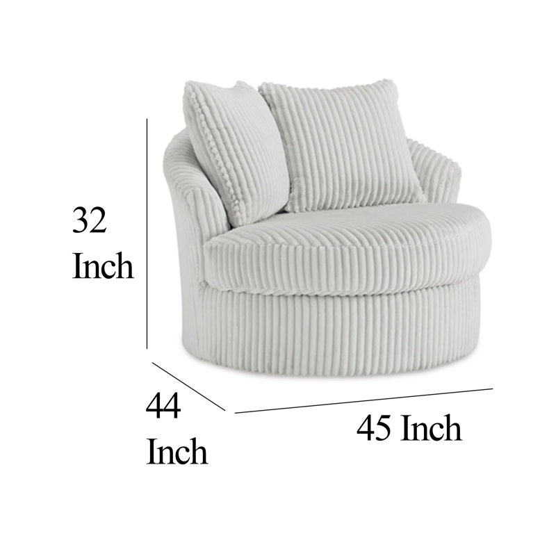 Fauteuil d'appoint pivotant en velours côtelé 45 po Amwe, Mélange de polyester blanc