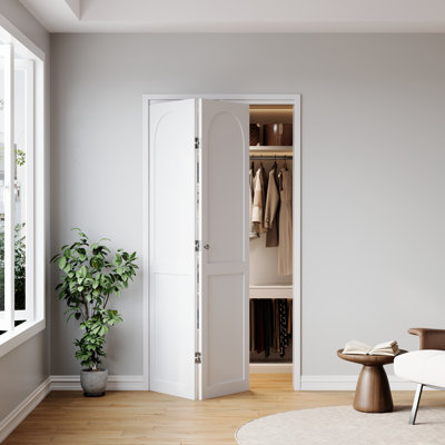 White Primed 36"W X 78"H Solid Core Shaker Bi-Fold Door With Installation Hardware Kit