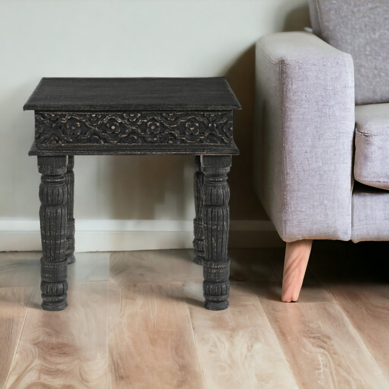 Table de bout 24 po en bois massif vieilli noir