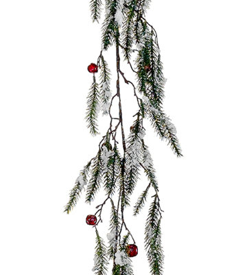 Guirlande de Noël artificielle verte et rouge enneigée avec des grelots - 15 pouces