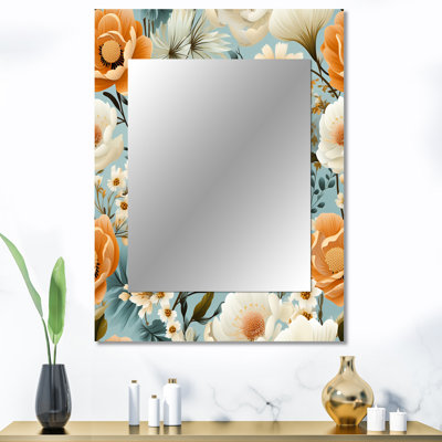 Andolina orange rustique élégant motif floral - grand miroir floral, miroir mural décoratif floral, impression d'art en métal