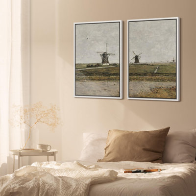 Rustic Countryside " Rustic Windmills On The Horizon Historical Landscape " 2 - Pieces