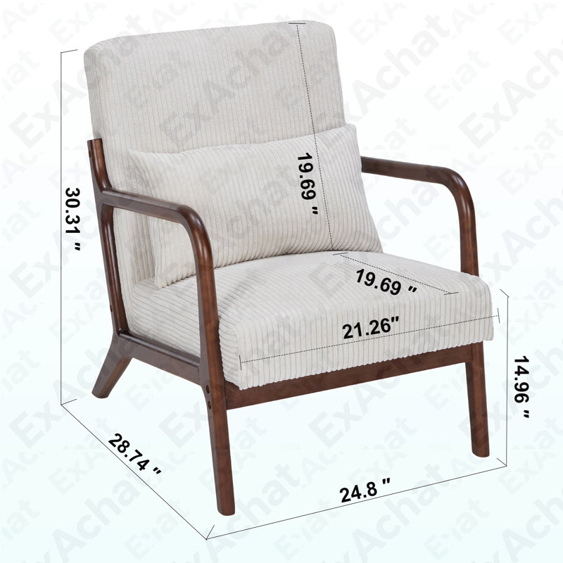 Ensemble de chaise d'appoint et de table basse de style Mid-Century moderne, chaise longue beige rétro avec table d'appoint de ton noyer (salon) ou chambre à coucher
