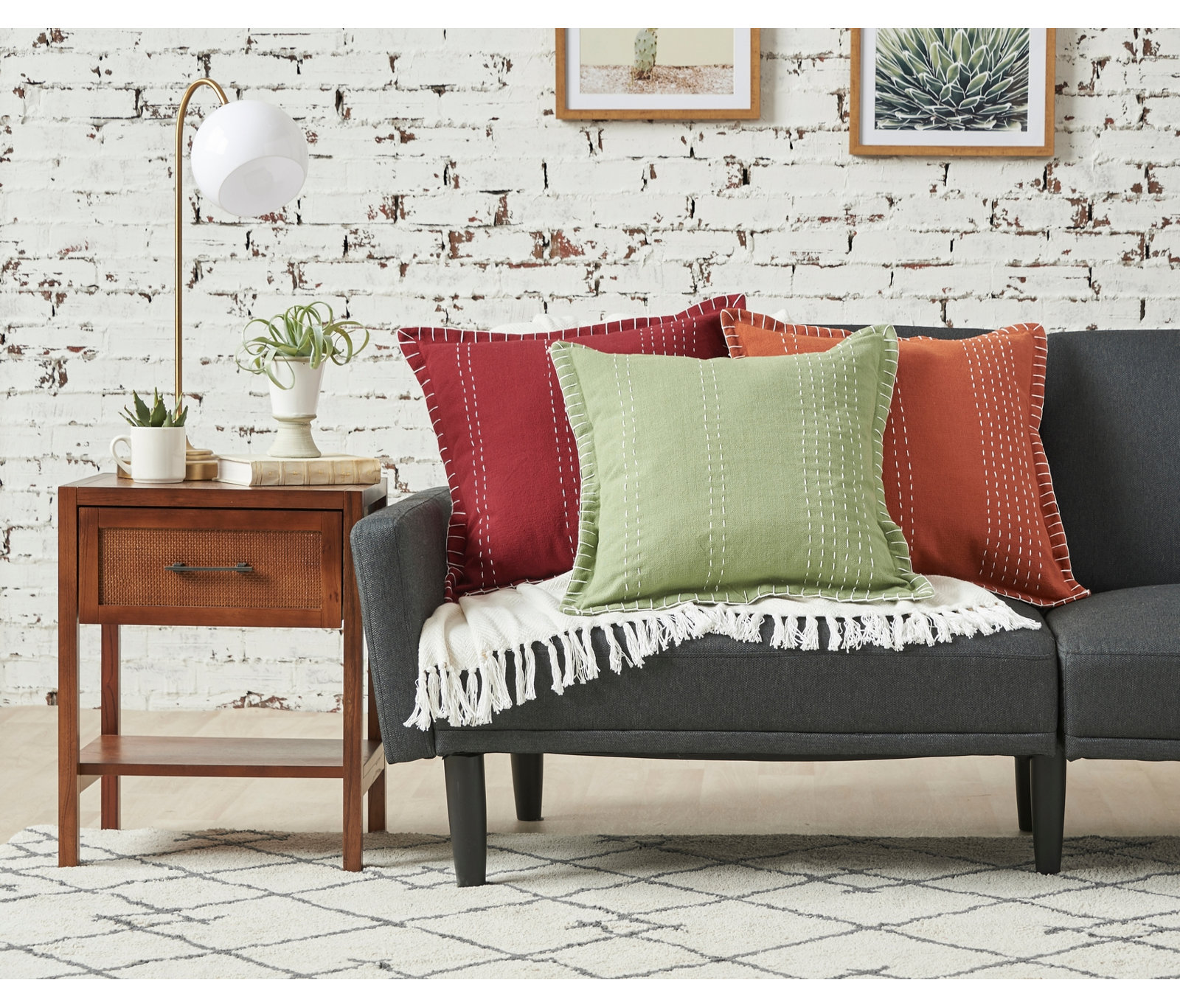 Porter Square Cotton Pillow Cover and Insert, Rust