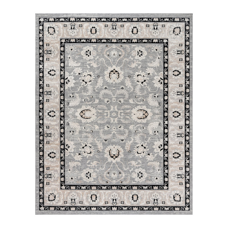 Tapis d'intérieur gris crème / ivoire Mickey Ziyah, Rectangle 5 pi 3 po x 7 pi