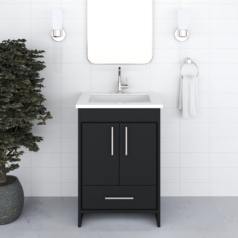 Ensemble de meuble-lavabo simple 24 po Annily, Noir, Brillant