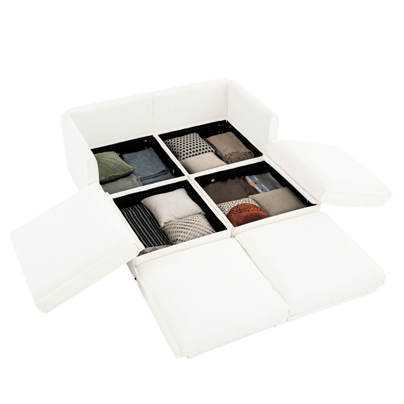 Chenille bleue 2 avec siège de rangement et support cylindrique Abbottstown, Blanc