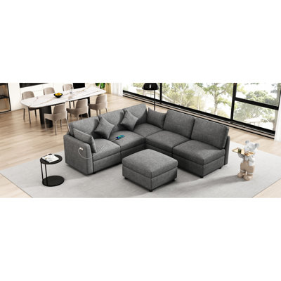 Gris 86,6 po modulaire avec configuration en forme de U ou en L, mobile et deux pour le divertissement à regarder la télévision