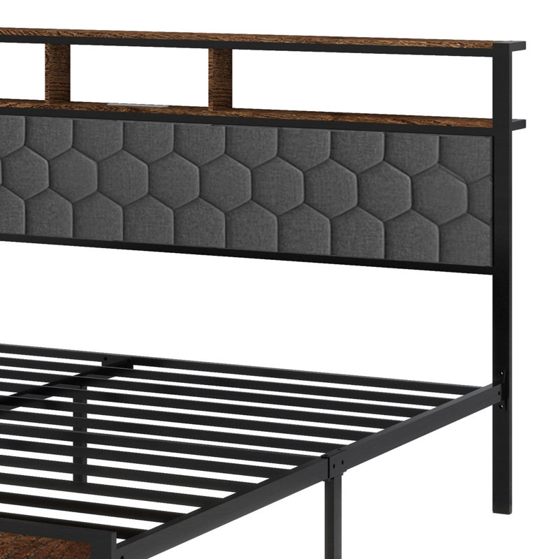 Base de lit plateforme en bois, chevet avec emballage souple et 2 pièces, grand espace de rangement au bas du lit, Très grand