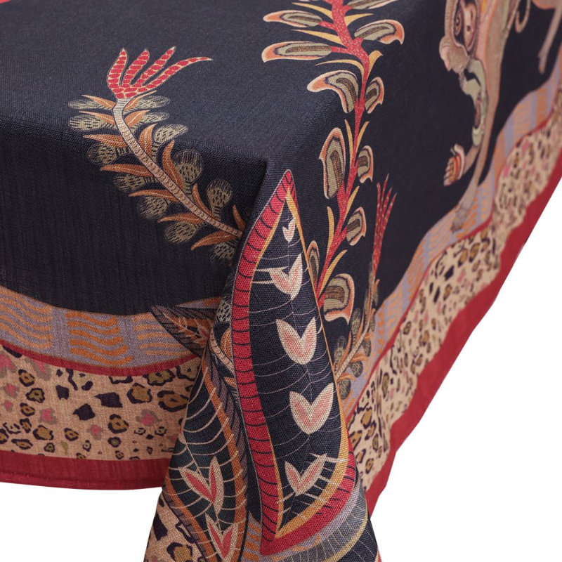 Monkey Tales Tablecloth - Linen, 94" L, Night