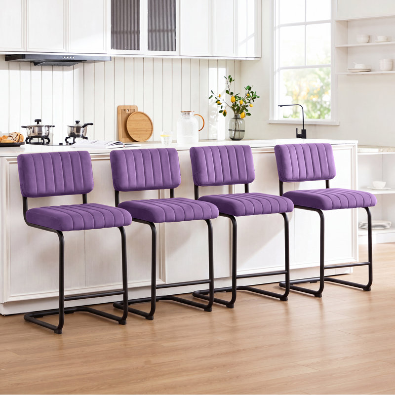 Tabouret de bar / tabouret de bar en velours capitonné à dossier bas Franca (ensemble de 4), Purple