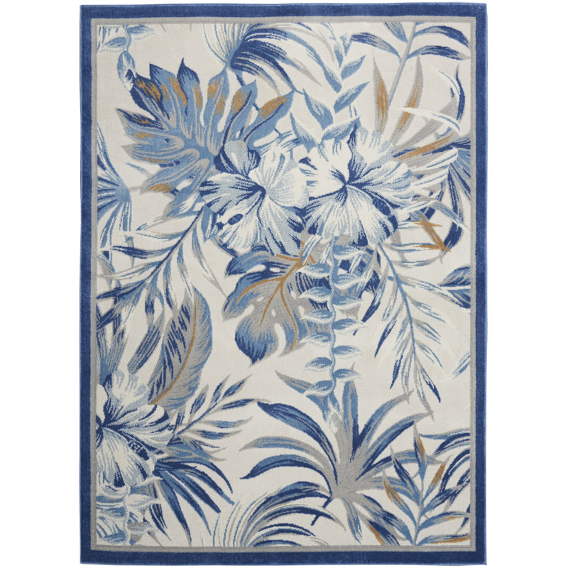 Tapis bleu / crème / beige Mabella, Rectangle 5 pi 3 po x 7 pi 3 po