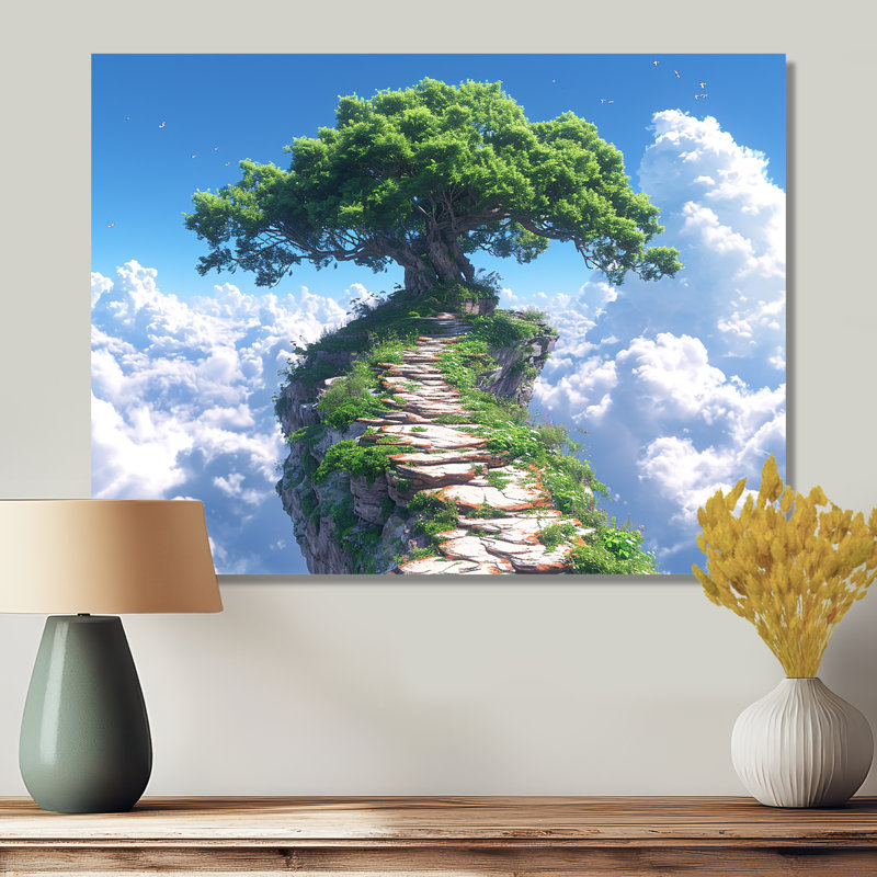 Chemin vers un arbre dans les nuages - art mural chêne, Métal métal, H 34 po x l 44 po x P 1,5 po