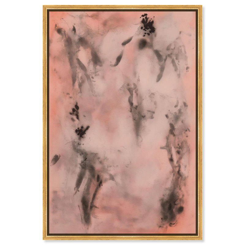 Ink Wash Canvas Abstract Expressionism by, 37" H x 25" W, Gold Floater Framed