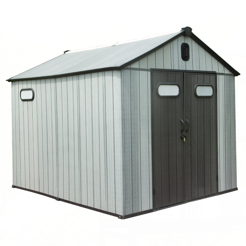 8X12FT Outdoor Resin Storage Shed, Waterproof Plastic Garden Shed with Lockable Door, Windows & Vents, Outside Tool Storage Shed for Patio Furniture, Lawn Mower, Bike