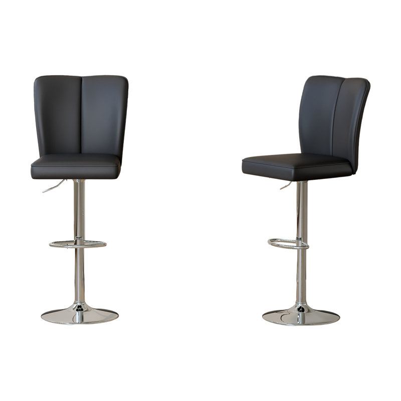 Ensemble de tabourets de bar modernes en polyuréthane - 2 pièces, avec dossiers verticaux et lisses avec pieds en métal argenté en forme de trompette