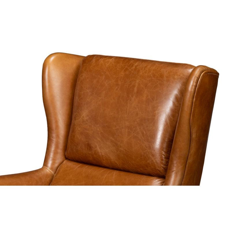 Elite Wingback Chair, Brown Genuine Leather