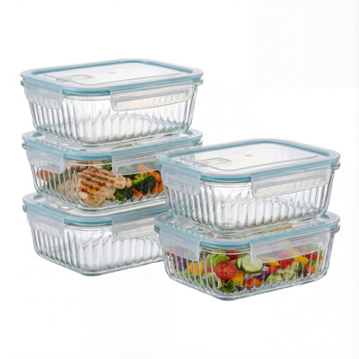 Glass Meal Prep Containers With Snap-Locking Lids, Airtight Lunch Containers, Microwave, Oven, Freezer, And Dishwasher Safe, 5 Pack, (Blue)