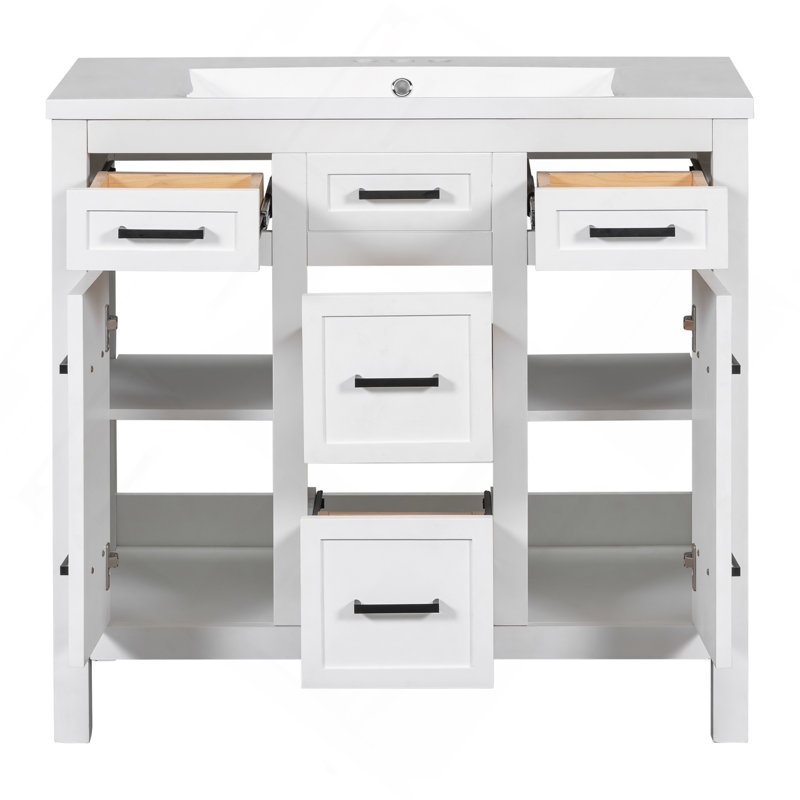 Meuble-lavabo 36 po avec lavabo intégré en résine - 4 tiroirs, 2 portes