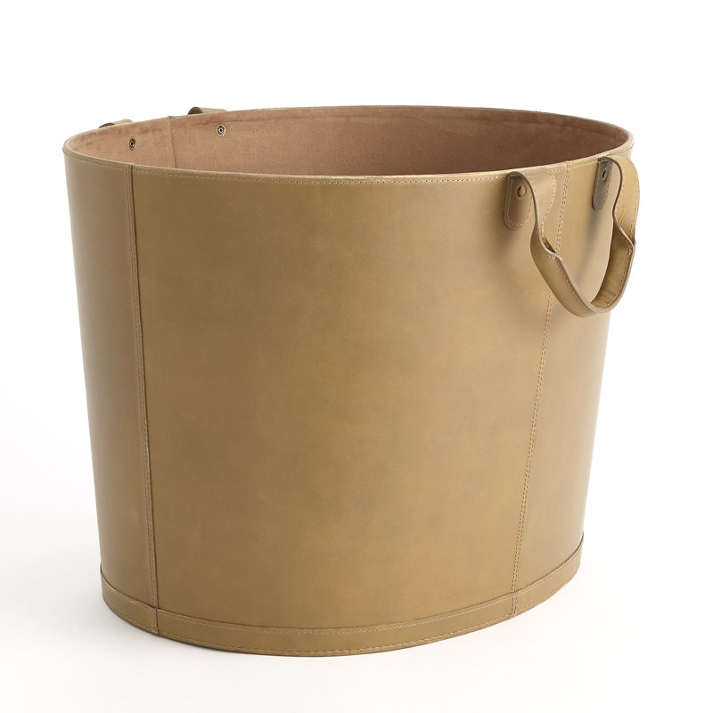 Global Views Selita Leather Decorative Basket, Putty