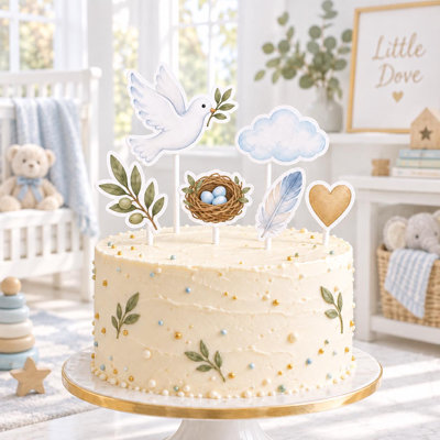 Little Dove Cake Topper Set, Baby Shower Party Decor, 6 Cardstock Cake Toppers