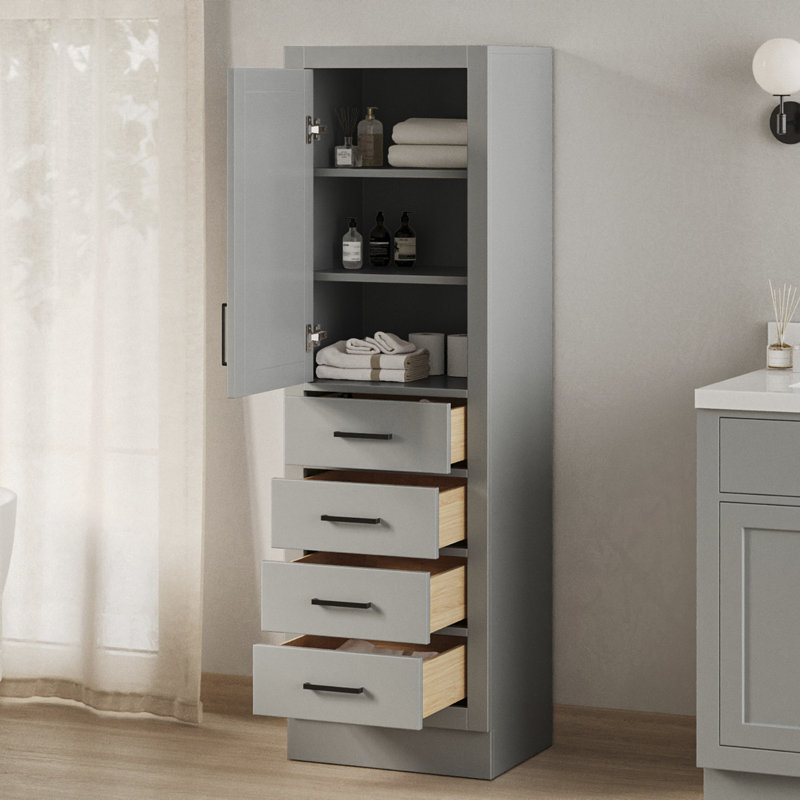 Armoire à linge en bois massif Tidworth, pré-assemblée, H 65 po x l 20 po, Gris