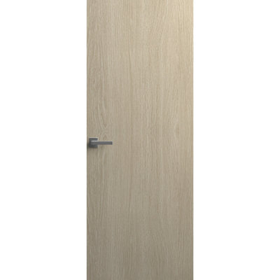 Porte invisible pleine avec poignée Planum 0010 Chêne avec cadre invisible argenté 76 cm x 244 cm Ouverture extérieure à droite Cadre argenté Charnières dissimulées Poignée de verrouillage Portes modernes sans cadre