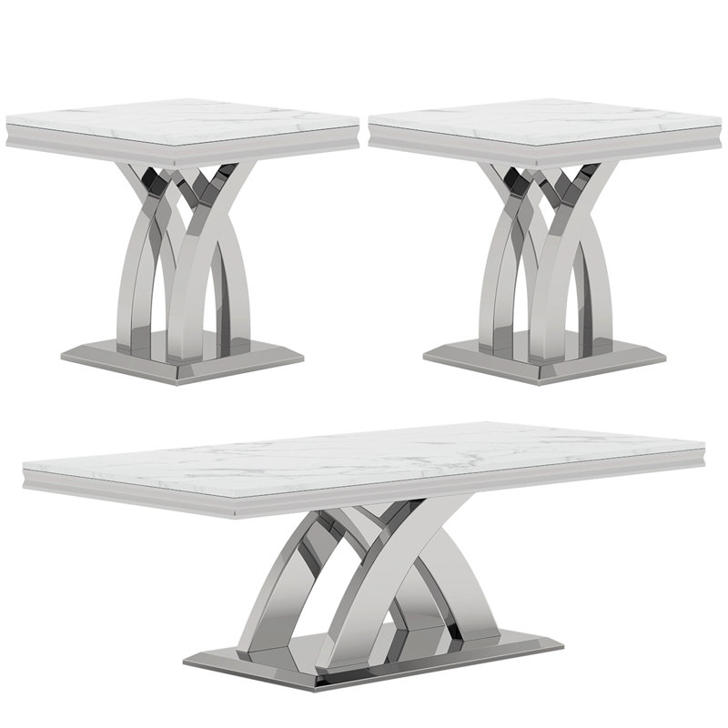 Ensemble de table de salon en marbre 3 pièces, Argent