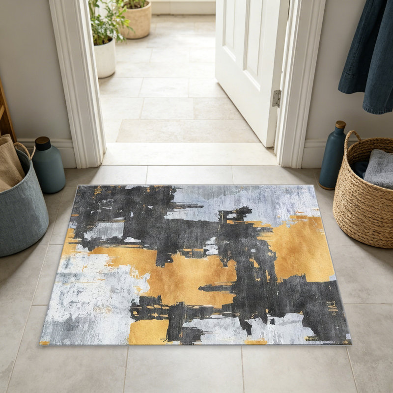 Black and Gold Abstract carpet-easy to clean, machine-washable, soft and comfortable; suitable for door mats, kitchens, living rooms, bedrooms, corridors, and laundry areas. Easy to clean, durable carpet for home decoration.