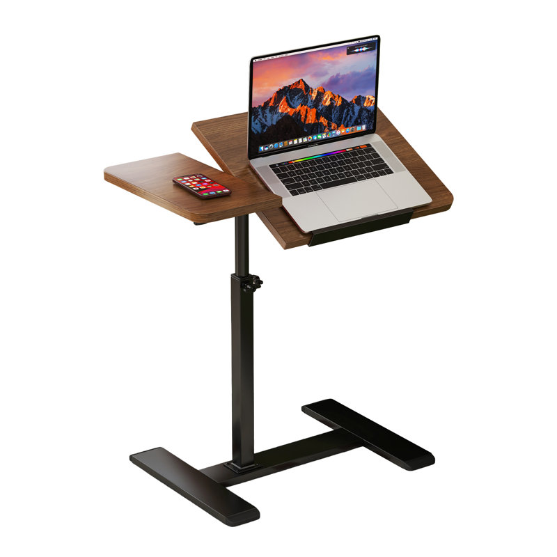 Adjustable Height Solid Wood Iron Computer Desk, Brown