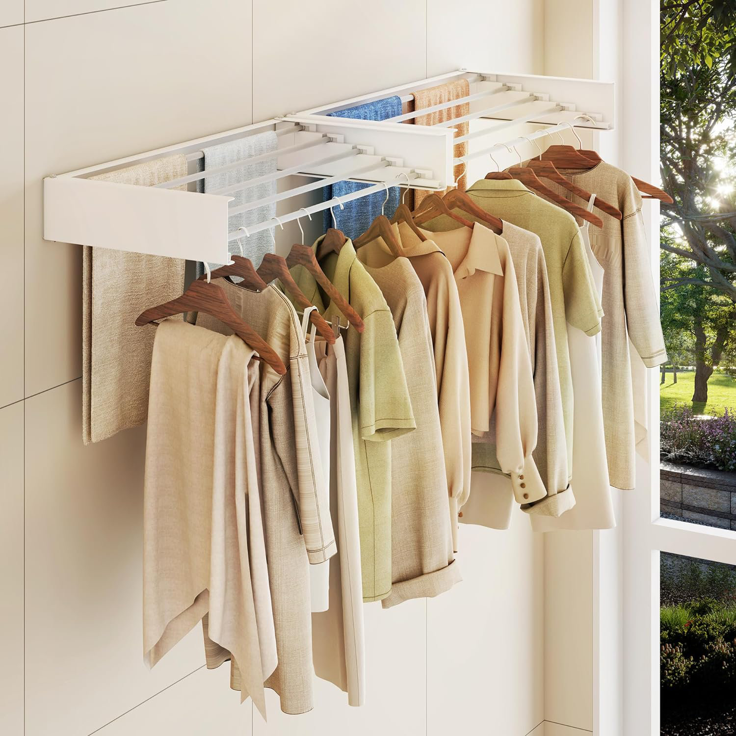 Rebrilliant White Foldable Wall-Mounted Drying Rack | Wayfair