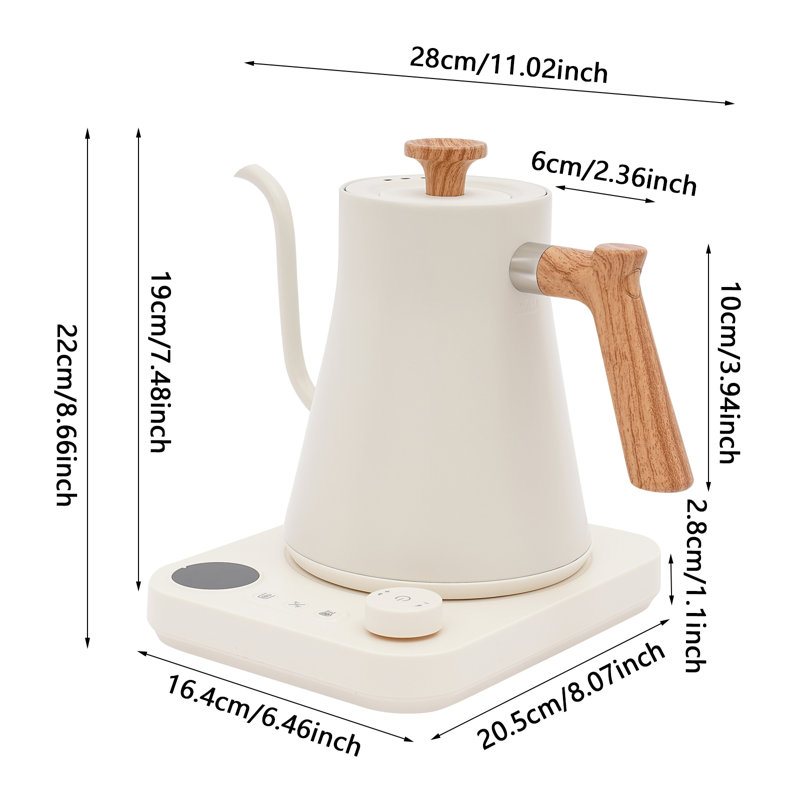 Oukaning 1200W 0.24Gal Tabletop Electric Gooseneck Tea Kettle Adjustable Temperature With Timing Function, White