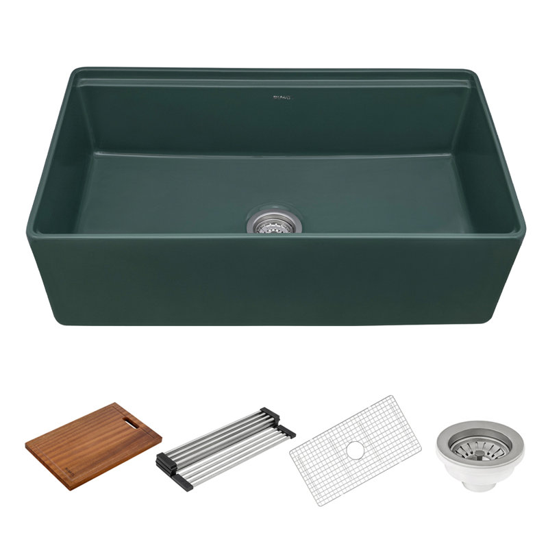 33'' L Double Bowl Fireclay Kitchen Sink, Black