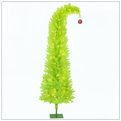 Arbre de Noël fantaisiste, arbre de Noël au crayon avec boule rouge, base en métal, pré-éclairé avec 250 lumières DEL