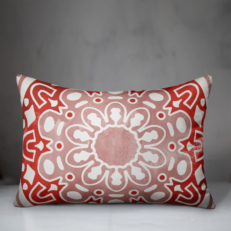 Outdoor Reversible Throw Pillow, Red, Floral 2