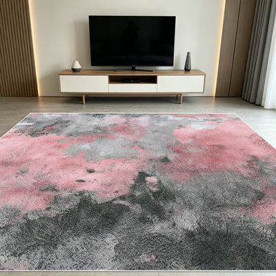 Tapis de salle de bain à motif aquarelle abstraite rose et gris 1PC pour le salon, doux et confortable, adapté à toutes les saisons, facile à entretenir, lavable à la machine, tapis de dessous de table convenant à la table à manger, à la chambre à coucher, au vestibule de la cuisine,