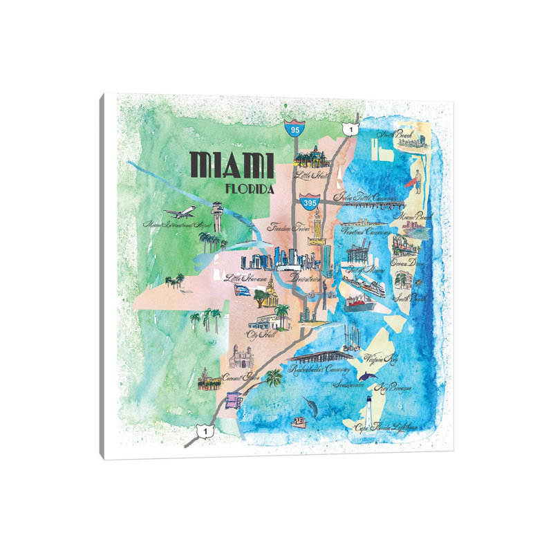 «Miami, Florida Travel» par Markus and Martina Bleichner, impression sur toile tendue, H 12 po x l 12 po x P 0,75 po