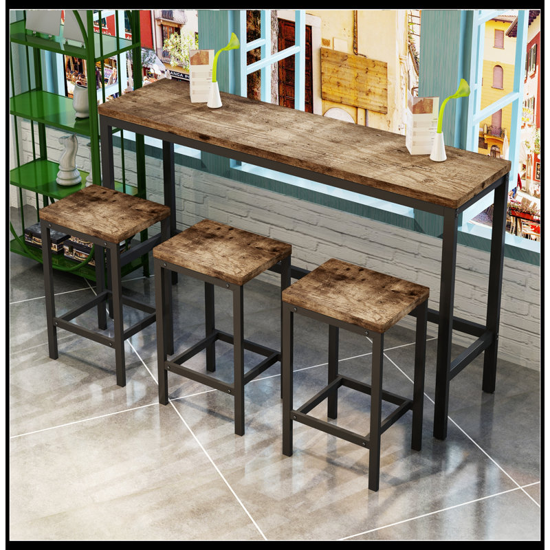Table de salle à manger de cuisine moderne, table de pub, ensemble de table de salle à manger longue avec 3 tabourets, assemblage facile
