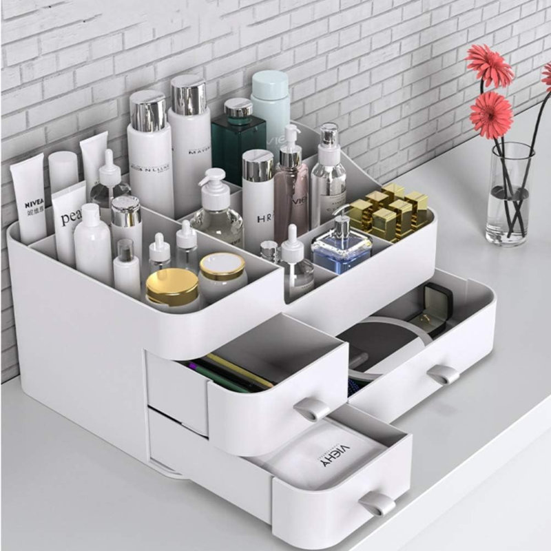 Organisateur de maquillage pour grande capacité, Blanc