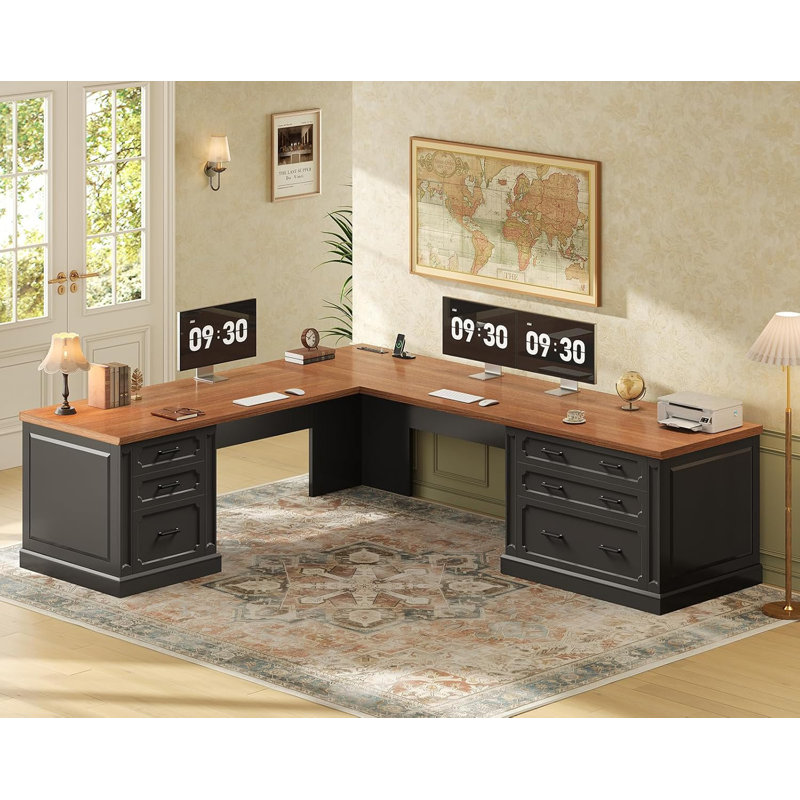  Bureau de direction en L 78,7 po Farmhouse , Brun / Noir