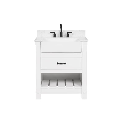 Dilkhush 30" Single Bathroom Vanity with Carrara White Quartz Top, Sink & Backsplash, Pre-Assembled