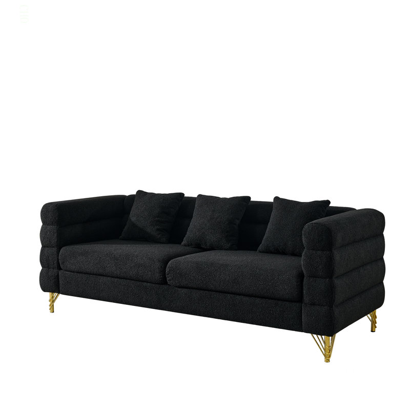 81 Inch Oversized 3 Seater Sectional Sofa, Living Room Comfort Fabric Sectional Sofe-Deep Seating Sectional Sofa, Soft Sitting With 3 Pillows For Living Room,Bedroom,Office Teddy