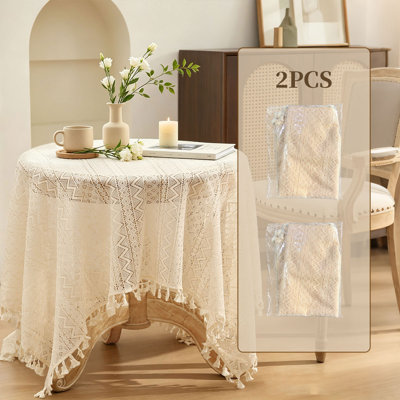 Nappe bohémienne en dentelle au crochet avec pampilles, housse de table géométrique creuse pour les décorations de fêtes, plusieurs tailles disponibles