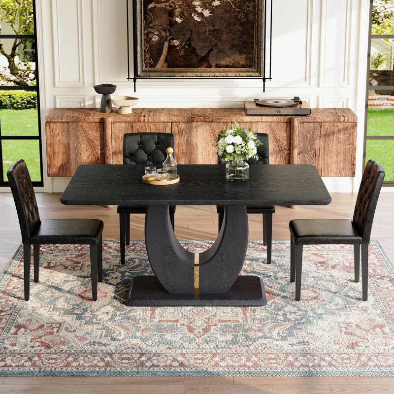 Ensemble de tables de salle à manger élégantes en MDF noir, style moderne pour la maison et la cuisine